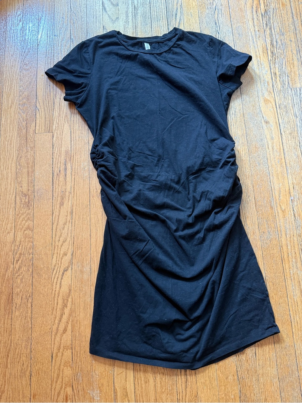 Women’s Black Cotton Tee Dress with Side Ruching